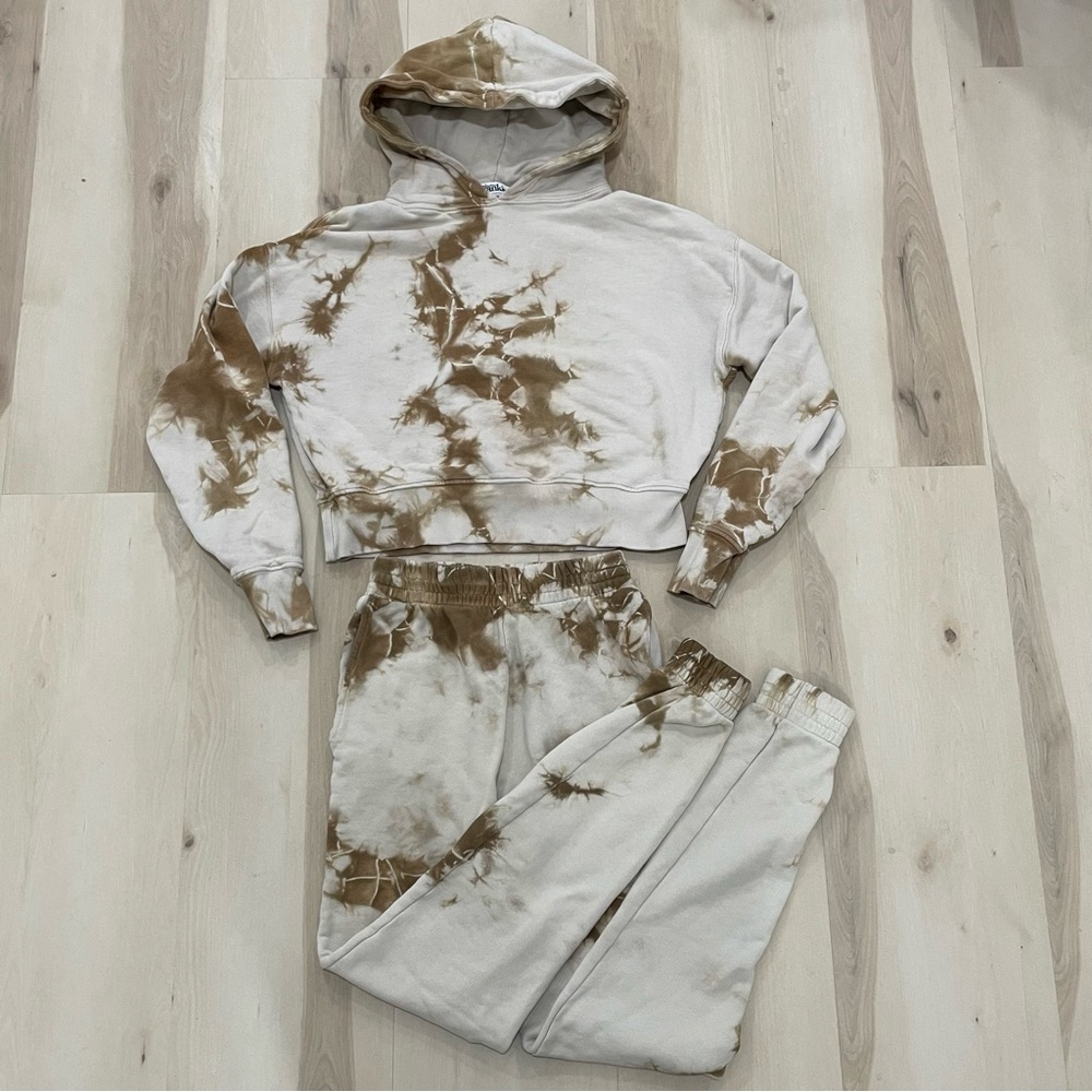 Frankie’s Bikinis Brownie Tie Dye Sweatpants & Hoodie Set Women's XS Brown Tan - Picture 4 of 16